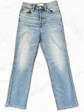 Denim Forum Aritzia The Arlo High Rise Straight Jeans Organic Cotton Raw Hem 27